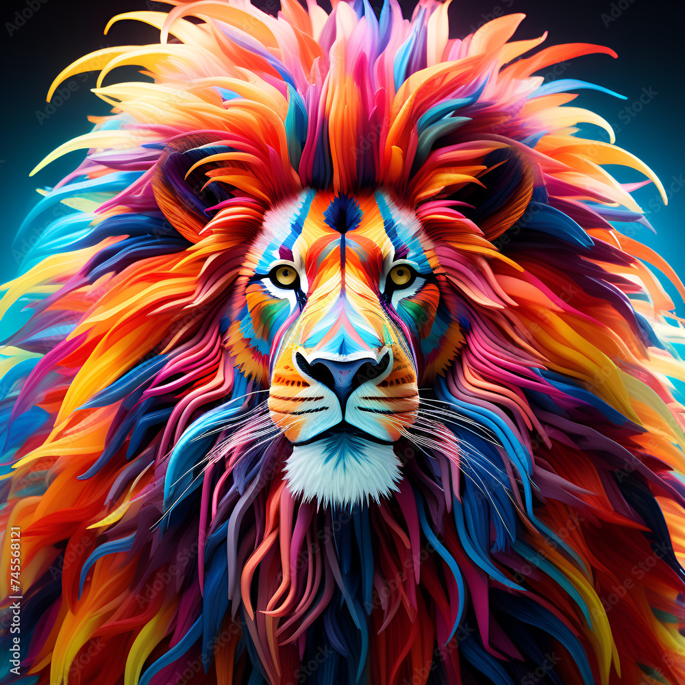 Threaded Majesty: Unveiling the Illusory Beauty of a Multicolored Lion Sculpted from Threads, Where Imagination and Reality Converge Threaded Majesty: Unveiling the Illusory Beauty of a Multicolored Lion Sculpted from Threads, Where Imagination and Reality Converge