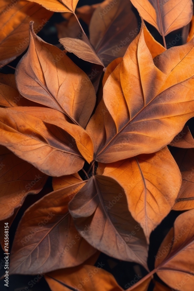 A close-up of several brown leaves A close-up of several brown leaves