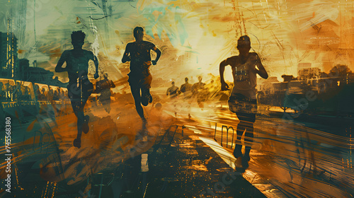 Winner, runner in a race, relay runner in a competition, leadership concept 
