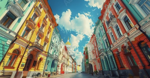 Vibrant City Street With Colorful Buildings © Yana