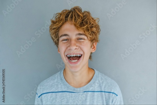Cute boy with toothy grin i...