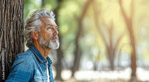 Mature man in a park feelin...