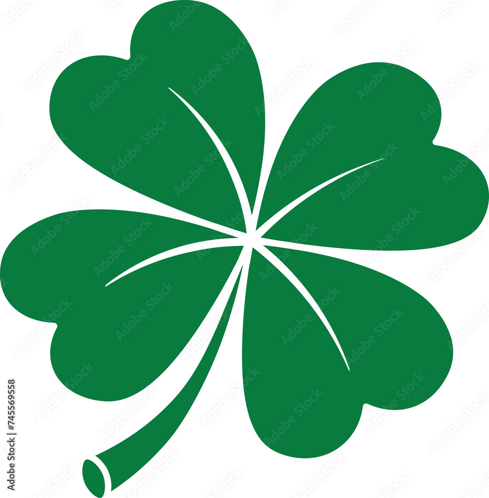 St Patrick green four leaves clover illustration element icon symbol. Lucky Irish shamrock transparent background design template