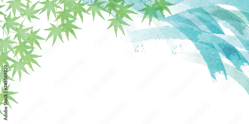 Fototapeta premium もみじ 波 暑中見舞い 背景