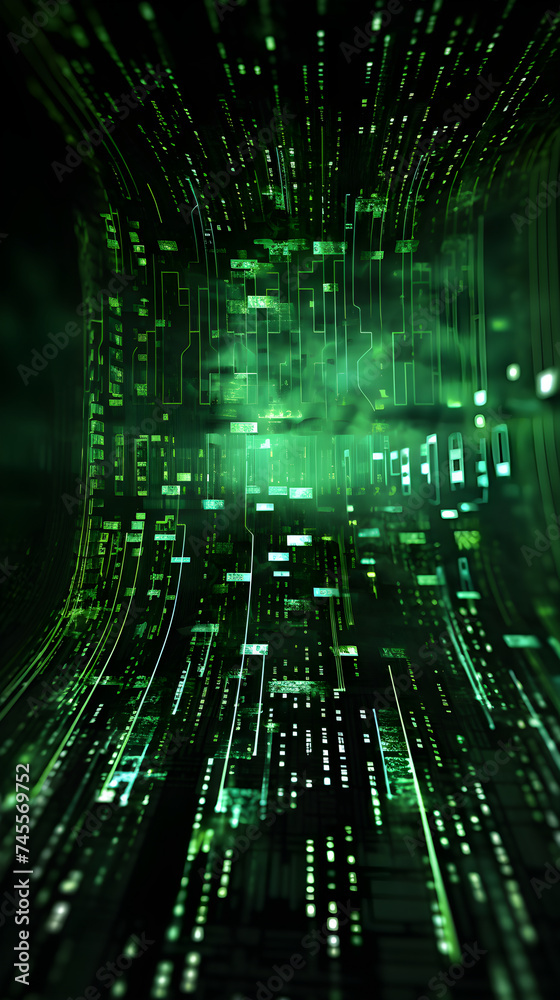 Bright Green Binary Code Wave Streaming in the Cybernetic Universe - Digital Data Flow Concept