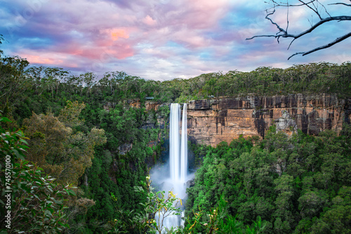 Fototapeta Naklejka Na Ścianę i Meble -  Beautiful flowing River in Fitzroy water Falls in Bowral NSW Australia beautiful colourful cloudy skies lovely waterfalls