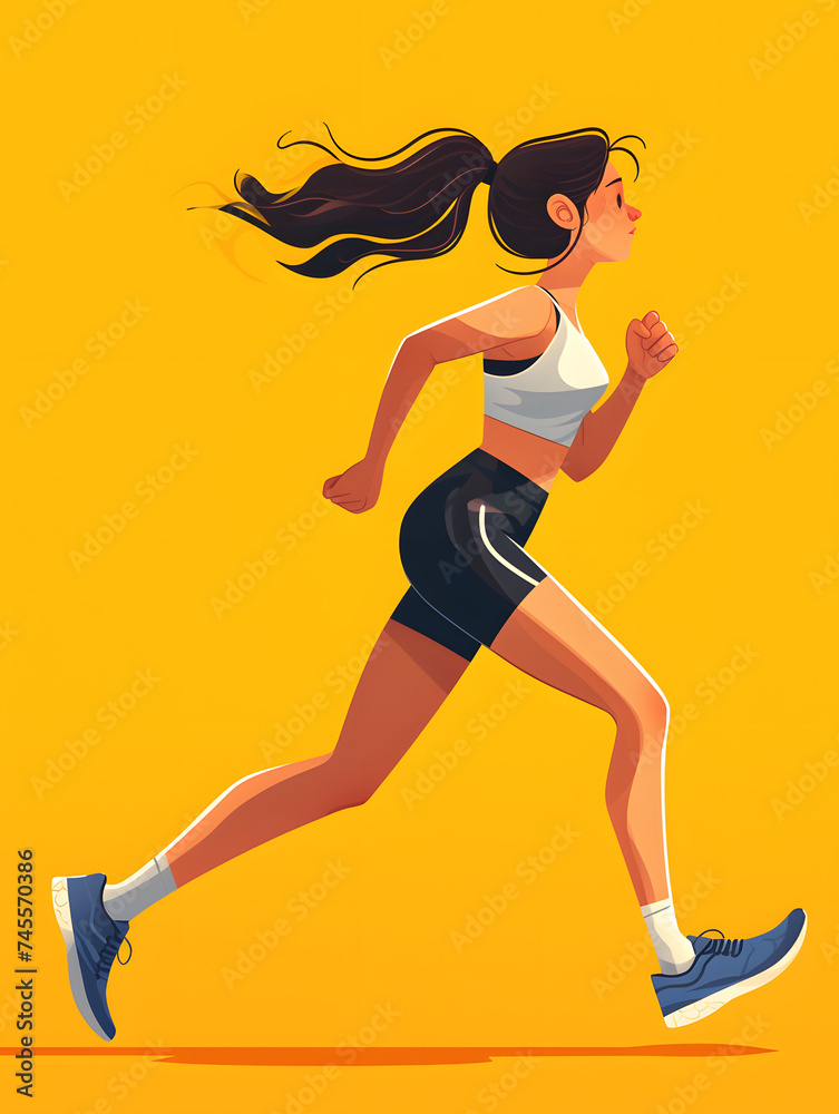 Fototapeta premium Woman running, flat design, Generative AI