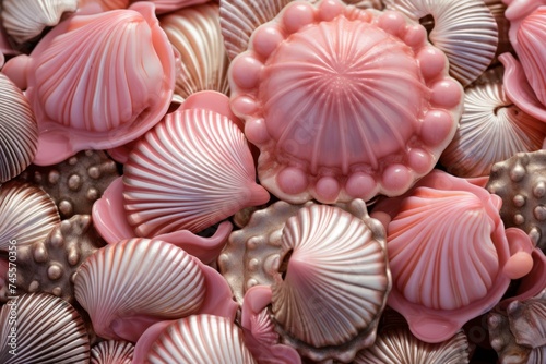 Pink silver shells. Luxury stone romantic. Generate Ai