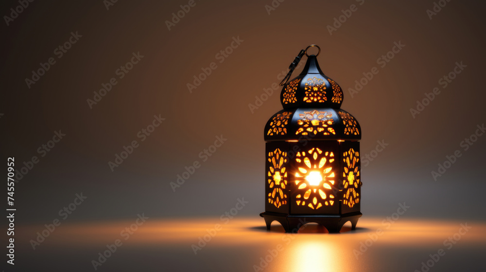 Elegant Arabic Lantern Casting Warm Glow and Soft Shadows