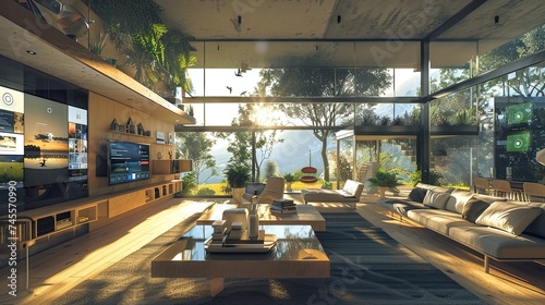 A smart home fully integrated with Internet of Things devices, optimizing energy use and enhancing daily life photo