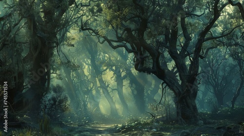 A mystical forest where time stands still its ancient trees whispering forgotten secrets to those who listen