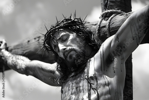 Powerful and poignant image of Jesus Christ on the cross, conveying sacrifice, salvation, and hope. A symbol of faith and love.