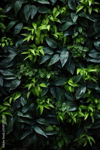 Dense tropical plant wall with variety of green leaves. © Julia Jones