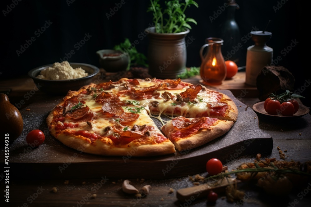 Pizza homemade snack. Meat fast food. Generate Ai