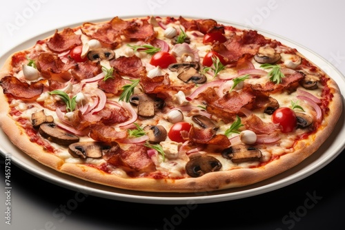 Pizza with mushroom and bacon. Margarita food. Generate Ai