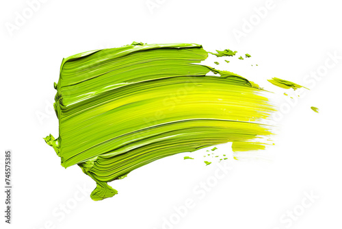 Lime green oil paint brush stroke on white background isolated photo