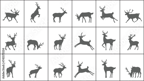 animals silhouettes set deer