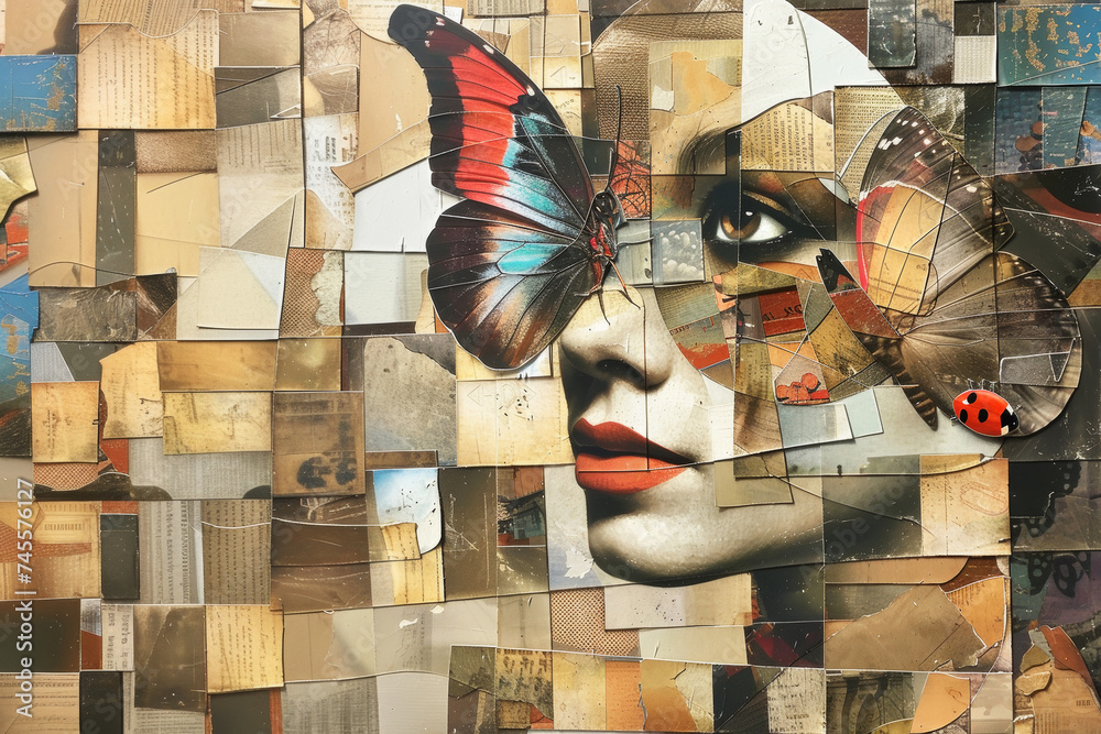 Obraz premium Surrealism - style collage. Vintage face of a woman.
