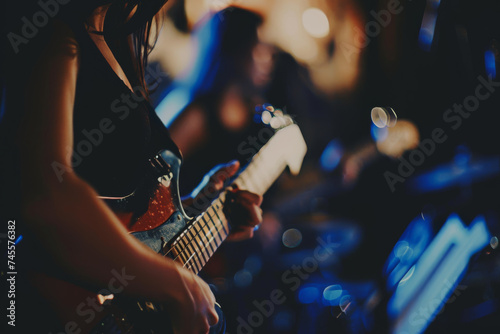 An artistic depiction of blurred figures playing music at a vibrant party, conveying the lively and energetic ambiance of the event.