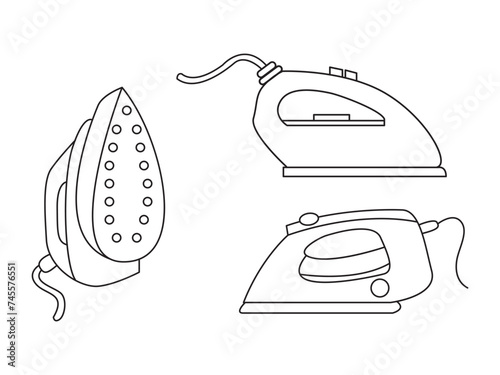 Iron icon set of smoothing iron vector icons. Dry and steam iron vector icon set. Iron flat line icons set. Flat iron sign illustration.