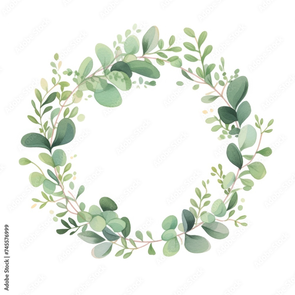 Green Leaf Wreath on White Background