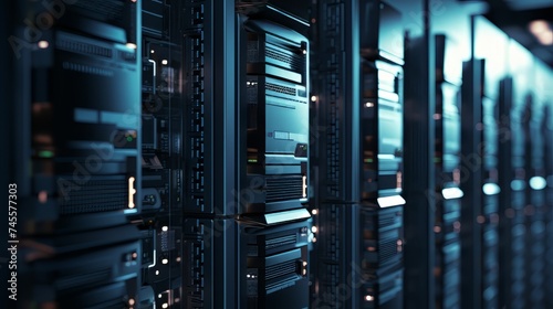 Row of Servers in a High-Tech Data Center