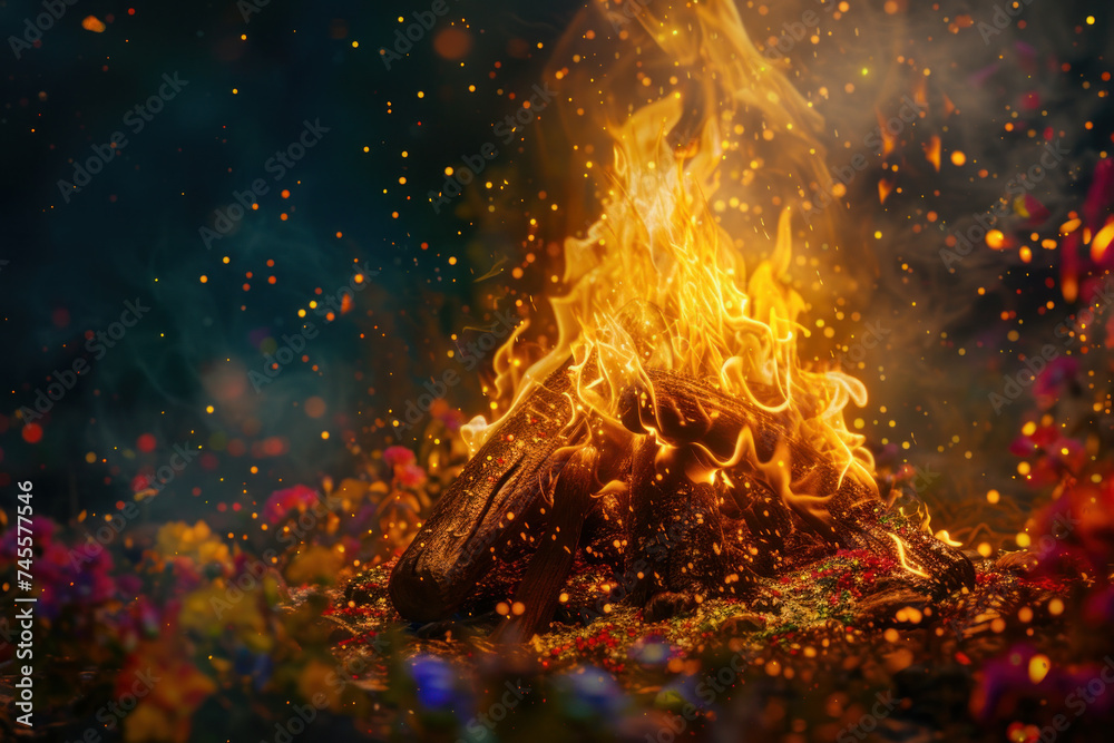 High-quality close-up image of a bonfire, ultra-realistic depiction. AI generative