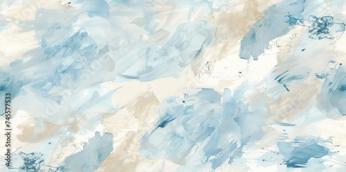 Abstract Painting of Blue and Beige on White Background