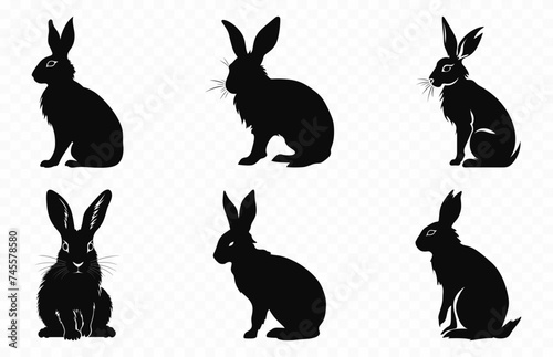 Rabbit black Silhouette Vector Set, Easter bunny silhouettes bundle