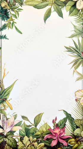 background with A border of 35mm film from a 1930s botanical book  Water colour illustrations of plants Frame in the border