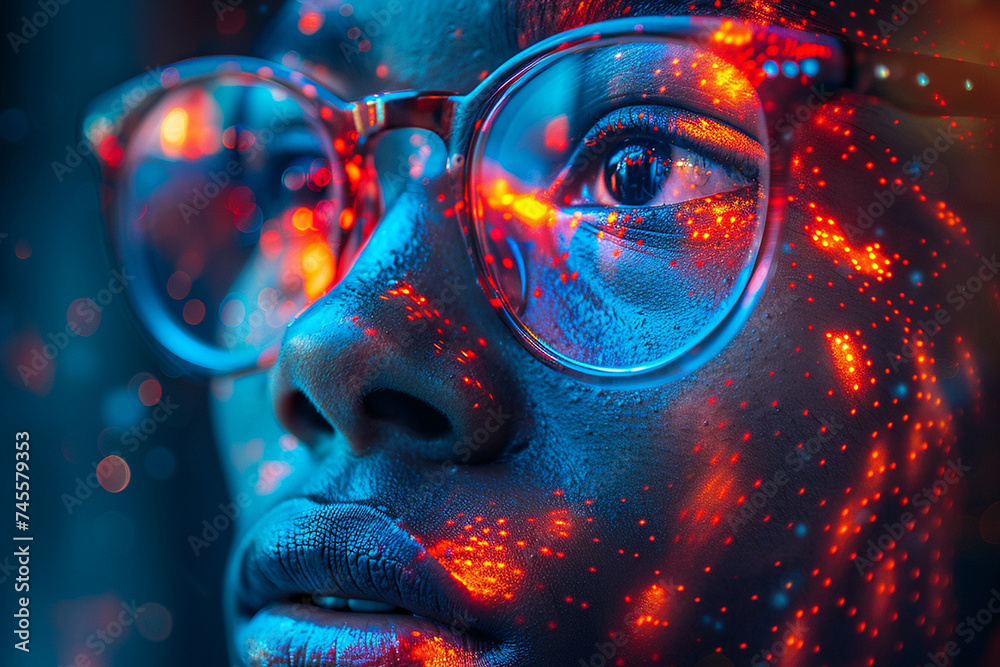 Virtual reality glasses on a young female