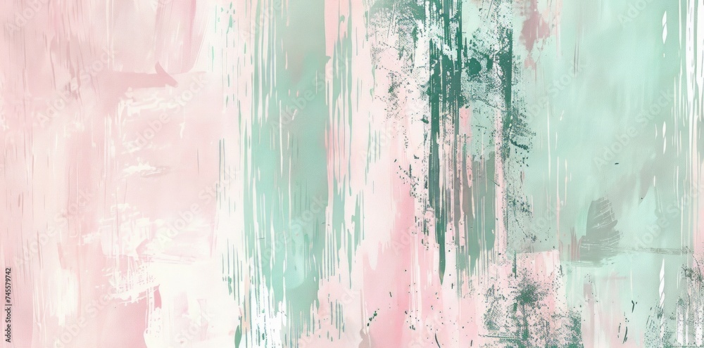 Pink and Green Abstract Painting on White Background