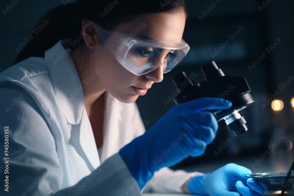 Cropped shot of a young female scientist looking into a microscope Cropped shot of a young female scientist looking into a microscope