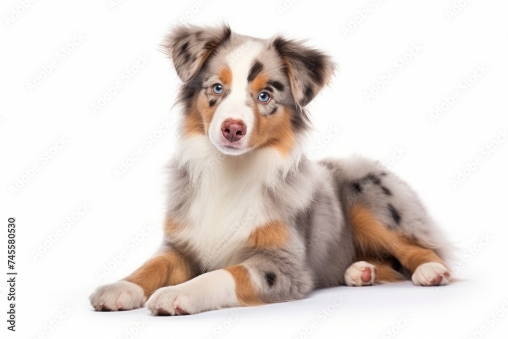 an Australian Shepherd puppy, aussie on a white background. breed of dog. pet.