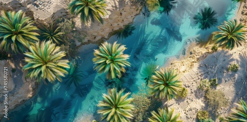 Aerial View of River and Palm Trees