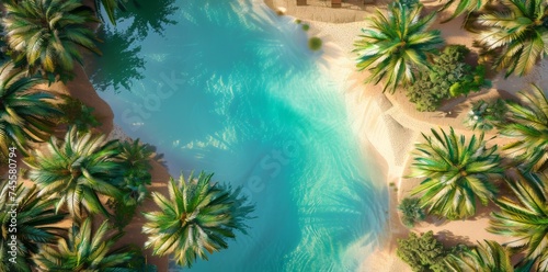 Aerial View of Tropical Beach With Palm Trees