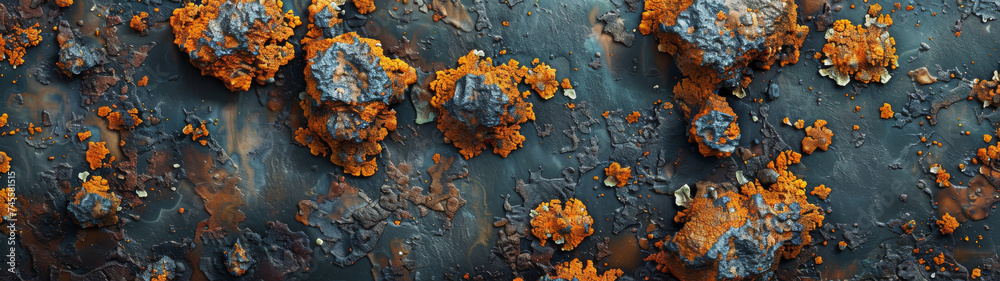 Close Up of Rusted Metal Surface With Orange Moss
