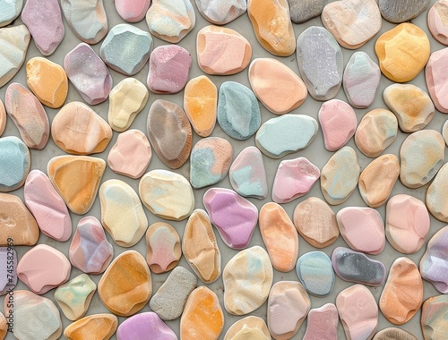 a repeating texture of pastel colored pebbles