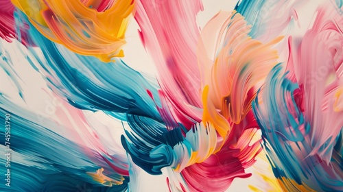 Discover the beauty of a lifelike color explosion  where vibrant hues of pink  blue  red  green  and yellow flow gracefully in an abstract pattern against the pure solid white backdrop.