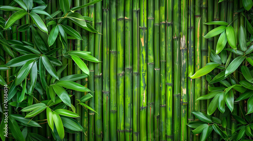 Bamboo fence with leaves  copy space.