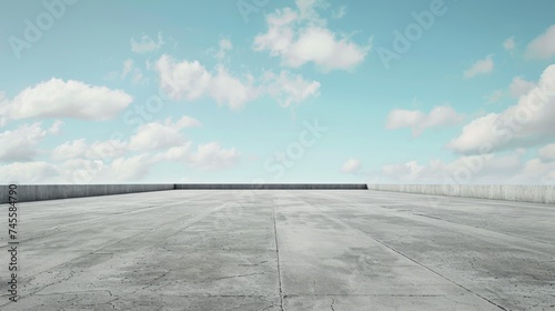Vast outdoor concrete canvas under the open sky a minimalist dream with endless asphalt pure copyspace