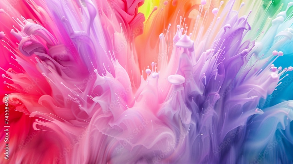 Experience the breathtaking realism of a color explosion up close, where blurred backgrounds of pink, blue, red, green, and yellow come alive in a dark and abstract.