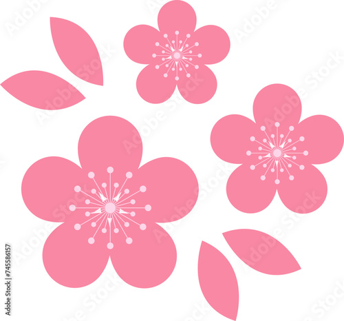 Pink cherry blossoms branch icon. Japanese Sakura flower. Cherry branch with pink sakura. Flowers, plants, spring, cute, etc. Vector. 