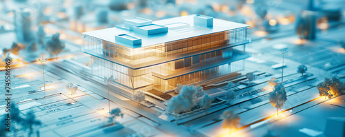 A detailed miniature model commercial building on a table