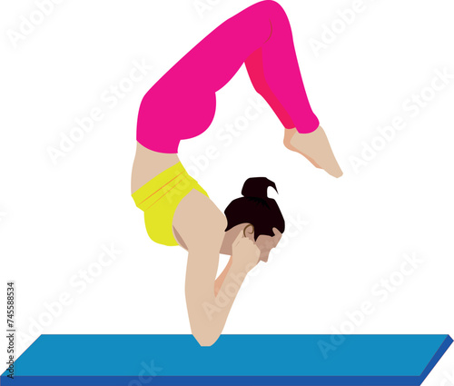 A beautiful girl Forearm-Stand Scorpion Pose (Vrschikasana) yoga doing at home illustration vector image