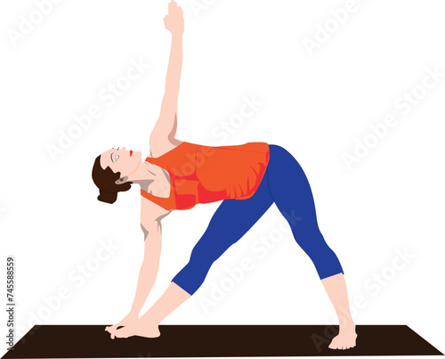 Image of girl doing exercise ,yoga from home