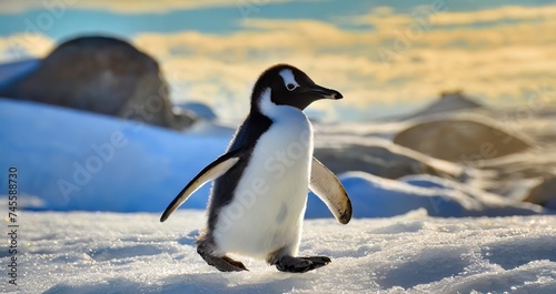 Realistic Image of Penguin in the Icey  Cute Baby Penguin