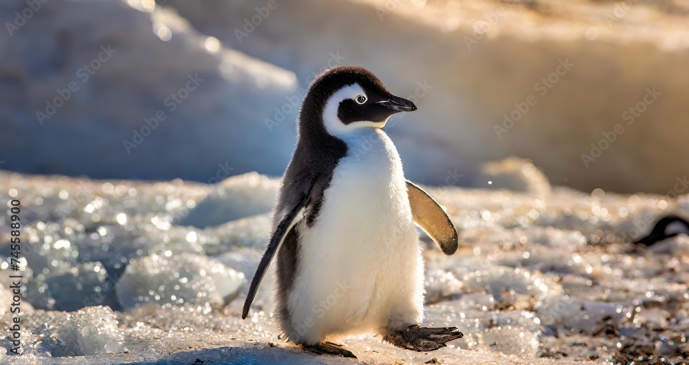 Obraz premium Realistic Image of Penguin in the Icey ,Cute Baby Penguin