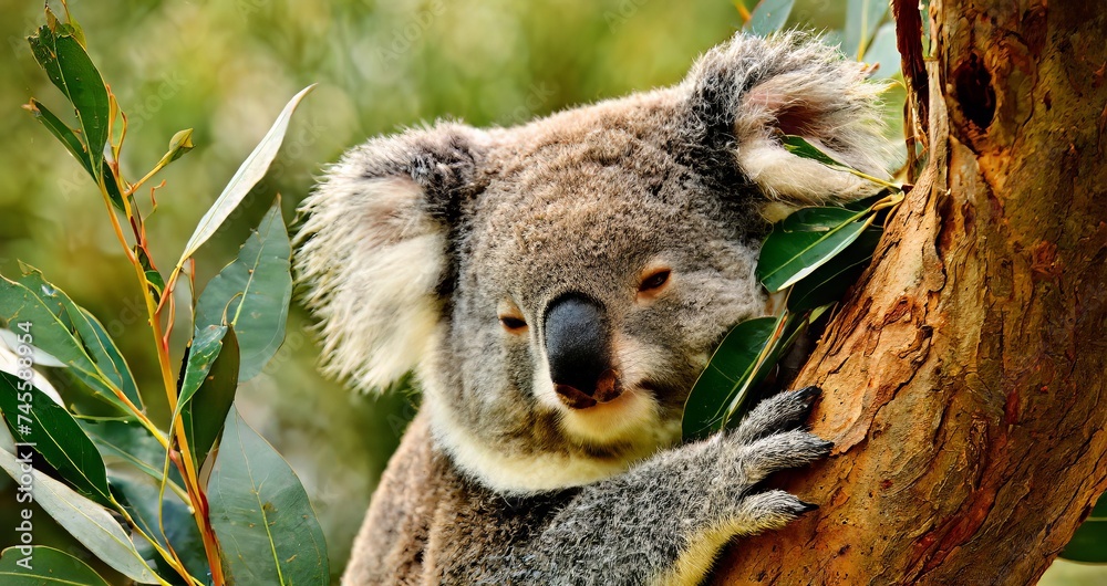 Fototapeta premium A cute Koala in the Green Environment ,Sleepy Koala , Cute Koala