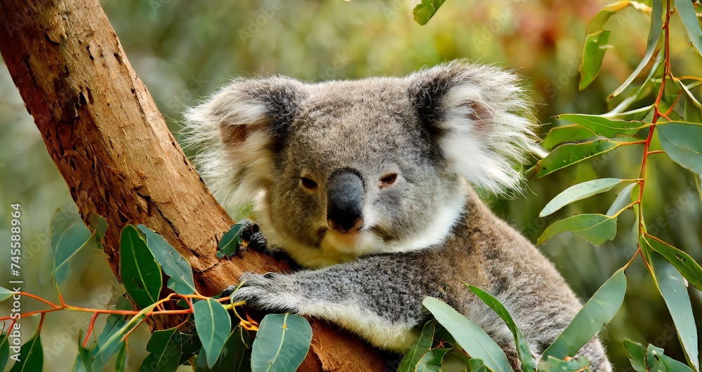 Obraz premium A cute Koala in the Green Environment ,Sleepy Koala , Cute Koala
